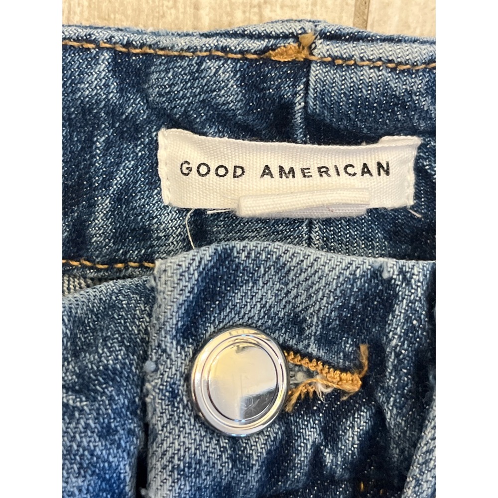 GOOD AMERICAN Blue Distressed Denim‎ Jeans Size 4 27 High Rise Straight Leg